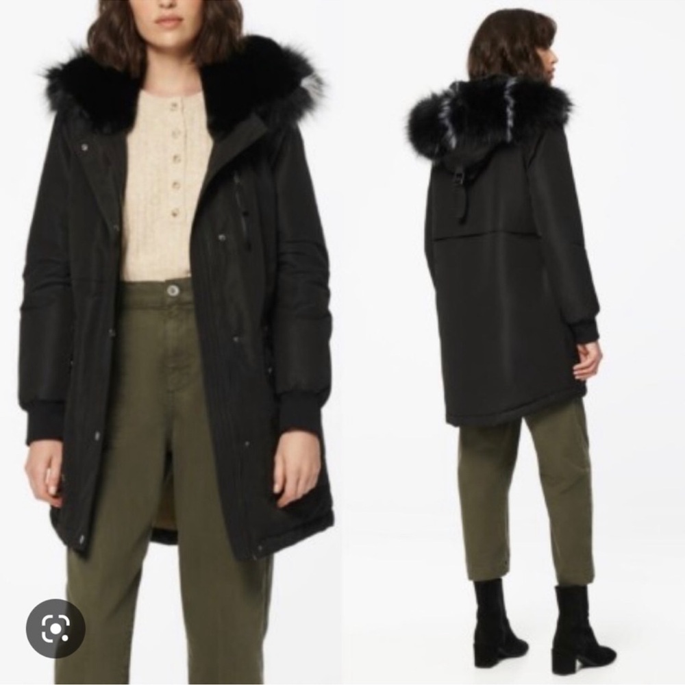 Andrew Marc of New York Black Carina Faux-Fur-Trim Hooded Rain Parka Coat XS